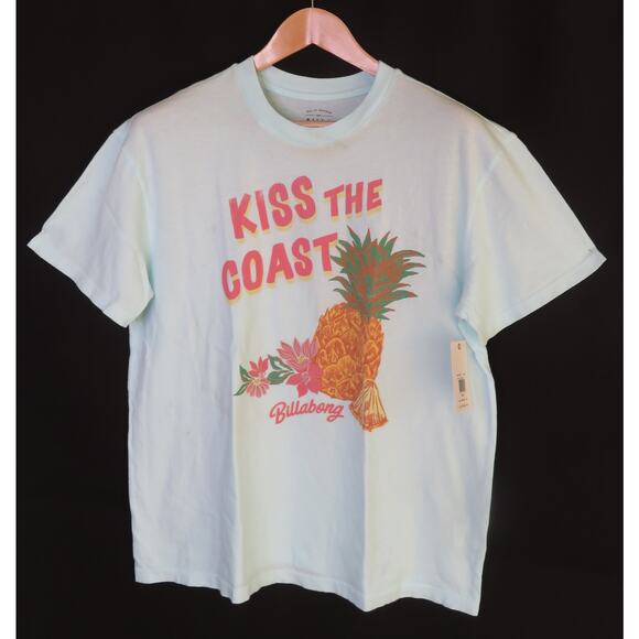Nwt BILLABONG Kiss The Coast Women's Regular Fit T-Shirt Sz XL 14 Lt Blue - Picture 1 of 7